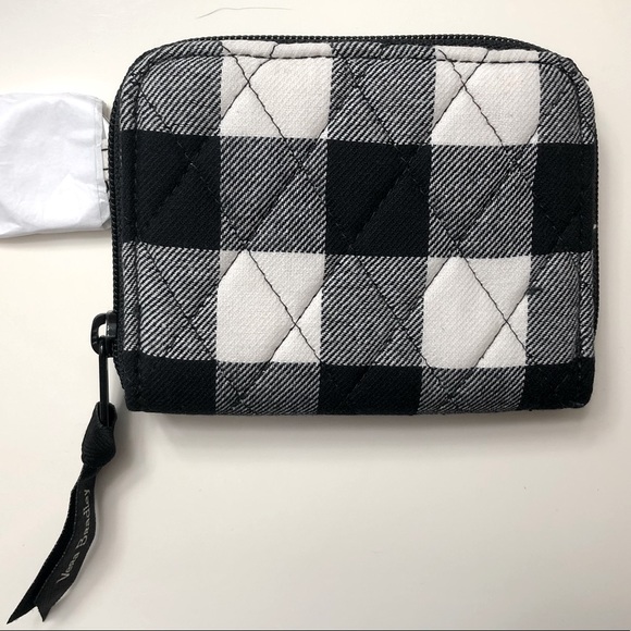 Vera Bradley RDIF Petite Zip-Around Wallet Pearl Buffalo Check - Picture 1 of 6